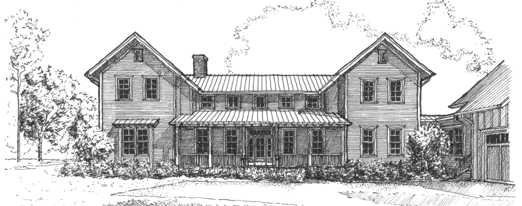 A custom home sketch of a modern farmhouse design.